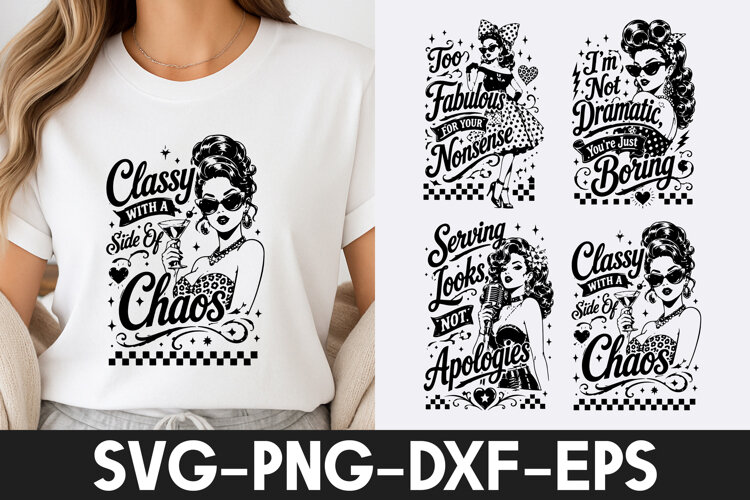 Classy Woman Chaos Funny Retro Quotes SVG PNG example image 1