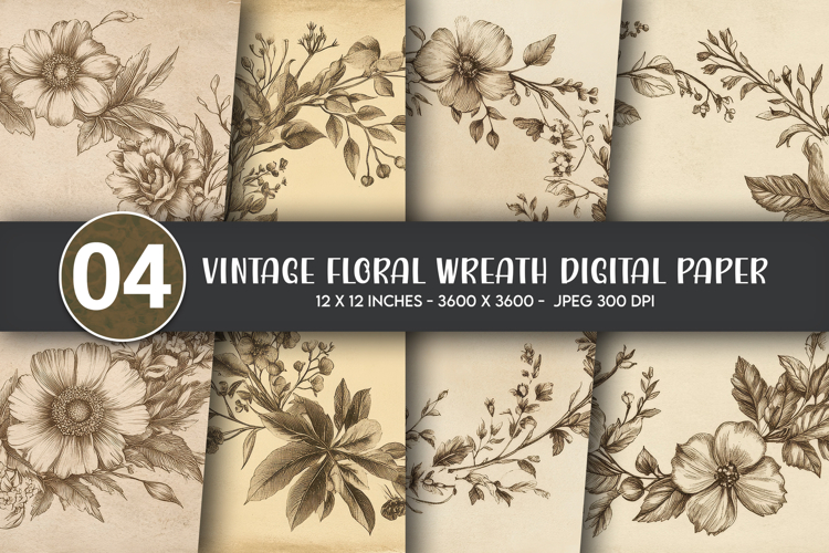 Vintage Floral Wreath Digital Paper