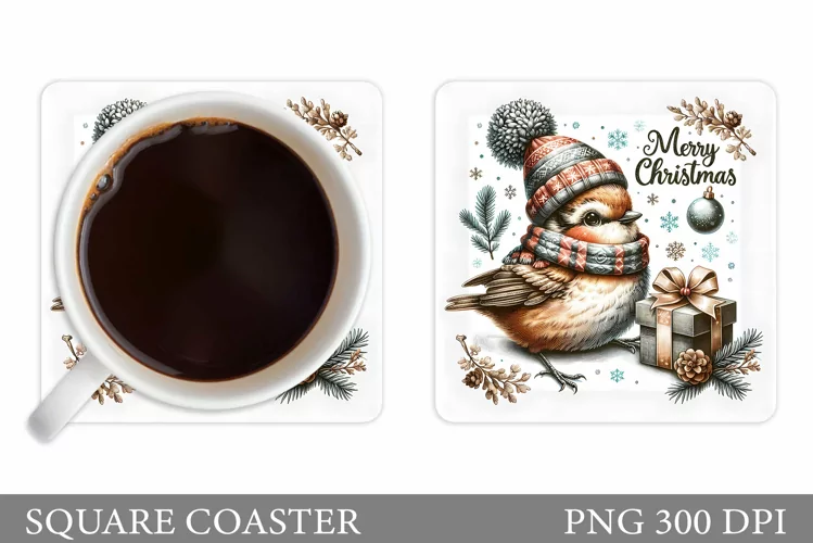 Christmas Bird Coaster Sublimation. Christmas Coaster Design