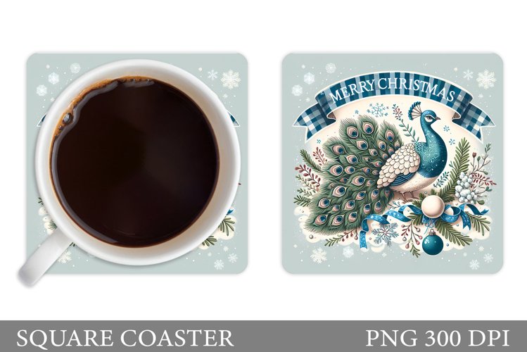 Christmas Peacock Coaster. Christmas Coaster Sublimation example image 1