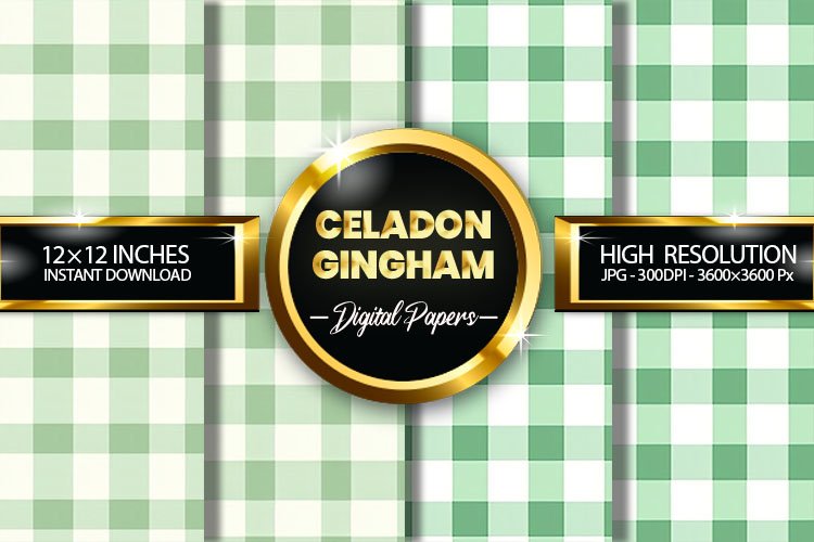 Celadon Gingham Digital Papers - 04 Variations example image 1