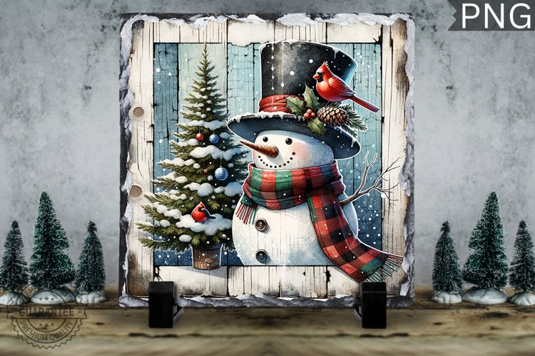 Christmas Snowman, Christmas Square Sublimation Slate Design example image 1
