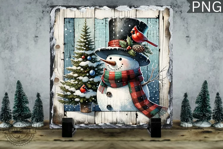 Christmas Snowman, Christmas Square Sublimation Slate Design