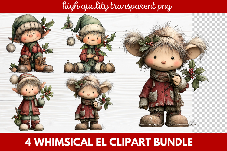 Whimsical Elf Clipart | Cute Christmas Elf PNG Illustration