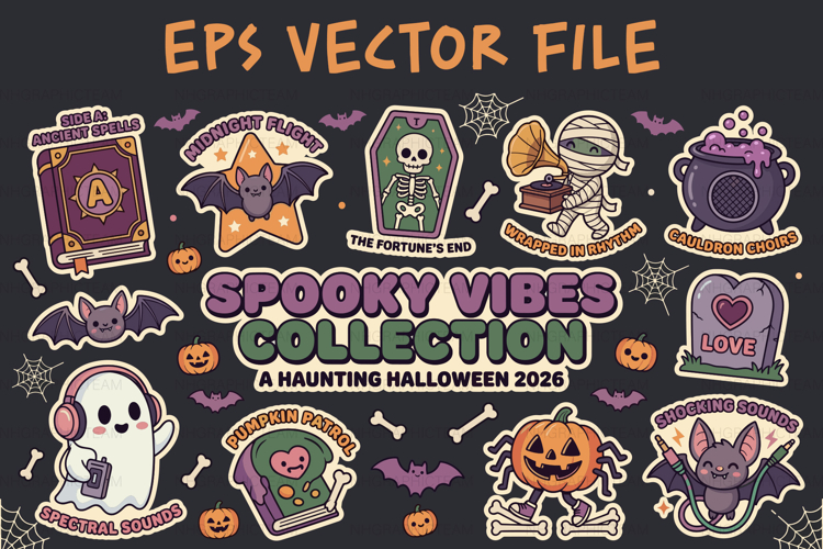 Spooky Vibes Kawaii Halloween Sticker Bundle EPS Set