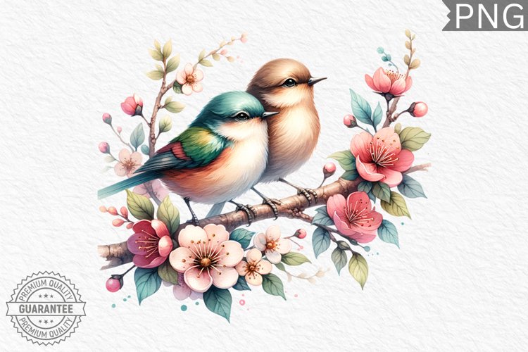 Bird Flowers Sublimation - Clipart PNG Design