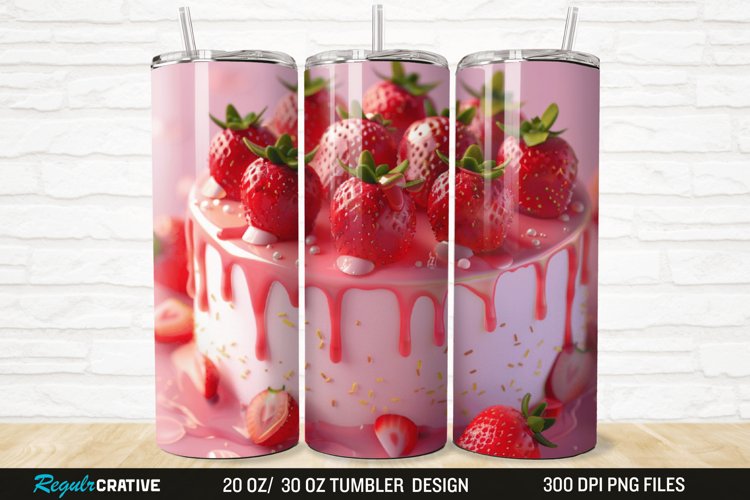 3D Strawberry Cake 20/30oz Skinny Tumbler example image 1