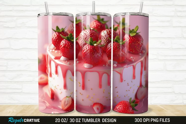 3D Strawberry Cake 20/30oz Skinny Tumbler