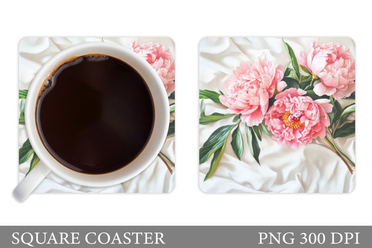 Peony Coaster Sublimation. Flowers Coaster Design example image 1