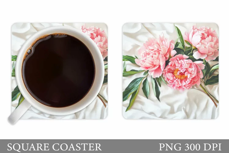Peony Coaster Sublimation. Flowers Coaster Design