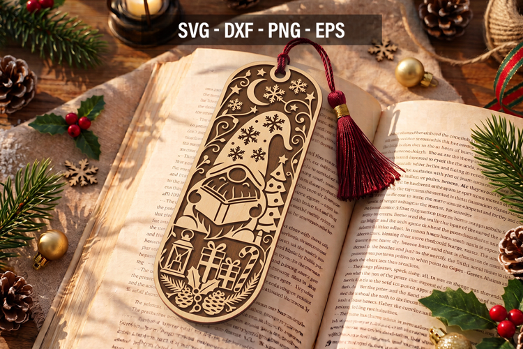 Christmas Bookmark SVG, Gnome Laser Cut Bookmark