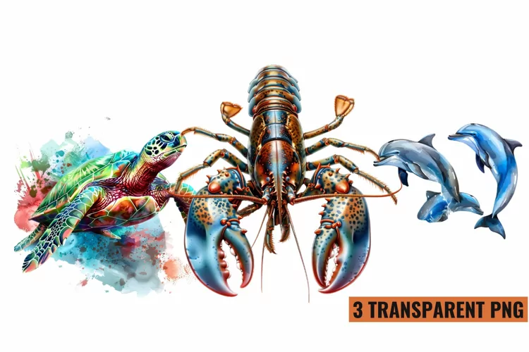 Watercolor Sea Animals Clipart , PNG