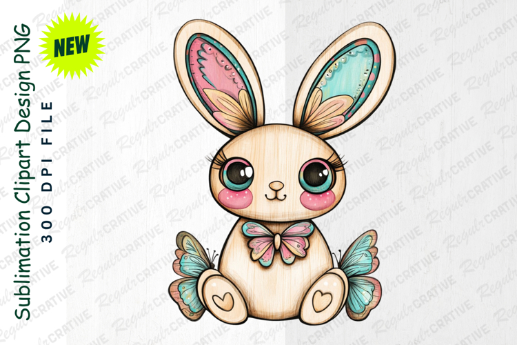 Charming Pastel Bunny Clipart Adorned With Butterfly PNG
