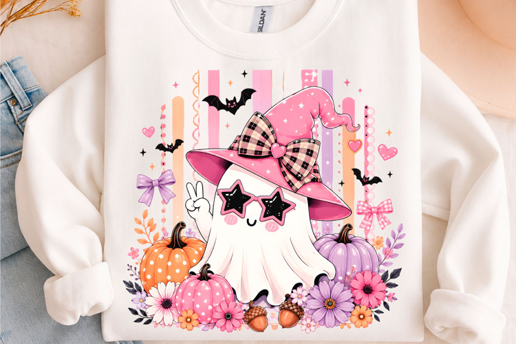 Pink Witch Ghost Pumpkin Halloween PNG