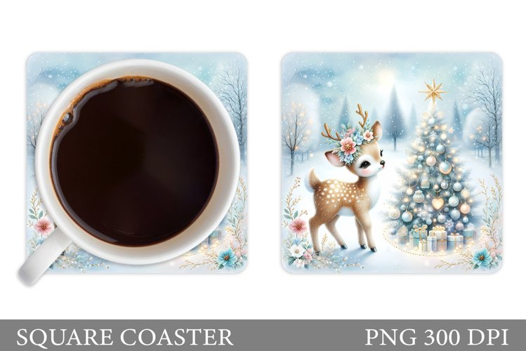 Christmas Deer Coaster Design. Christmas Coaster Sublimation example image 1