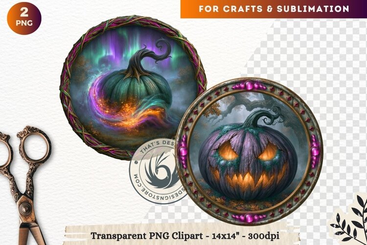 Dark Fantasy Halloween Witches Medallion Clipart sublimation example image 1