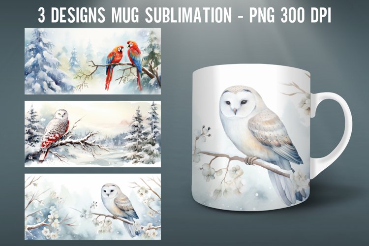Birds in Winter Mug Wrap Sublimation Designs|Winter Mug example image 1
