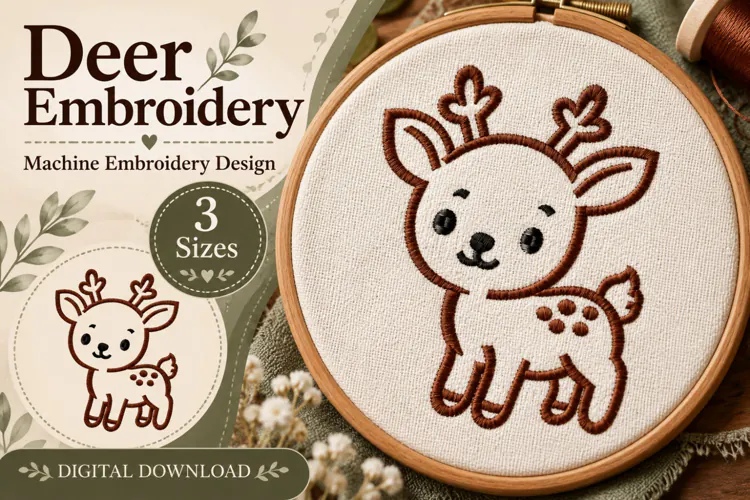 Cute Deer Outline Embroidery Design