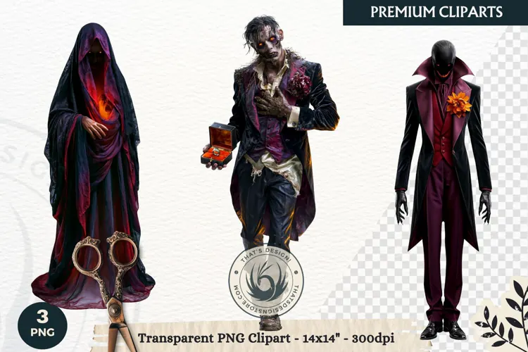Dark Fantasy Halloween characters Clipart PNG sublimation
