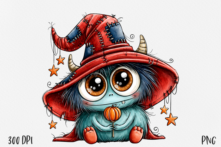 Halloween Monster PNG, Witch Hat Sublimation Clipart