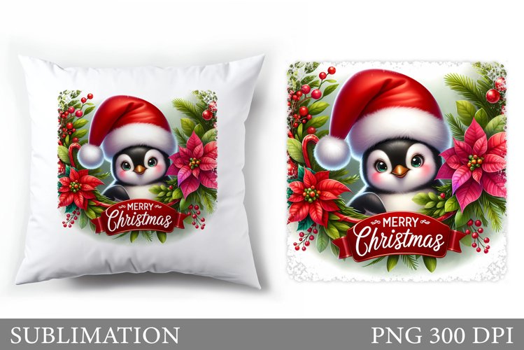 Cute Penguin Pillow Design. Christmas Pillow Sublimation example image 1