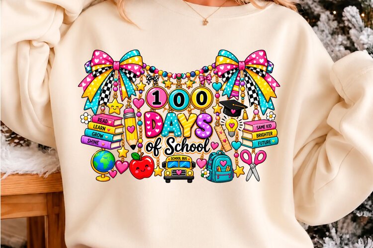 100 Days of School Rainbow Bow PNG example image 1