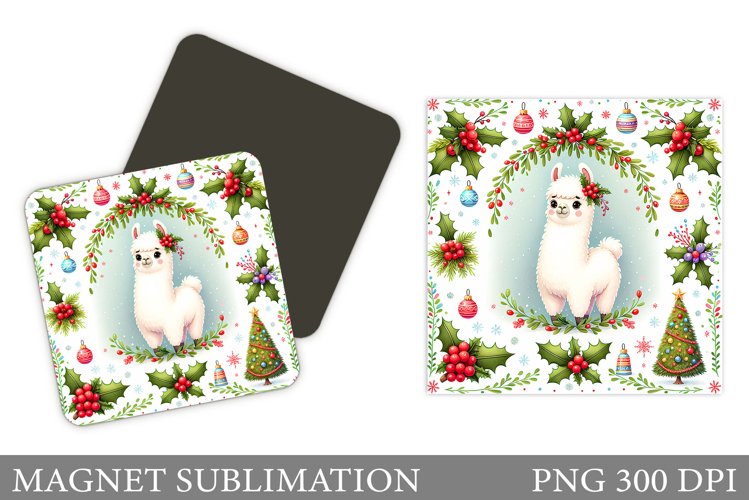 Christmas Lama Magnet. Christmas Magnet Sublimation example image 1