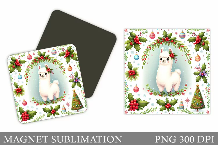 Christmas Lama Magnet. Christmas Magnet Sublimation