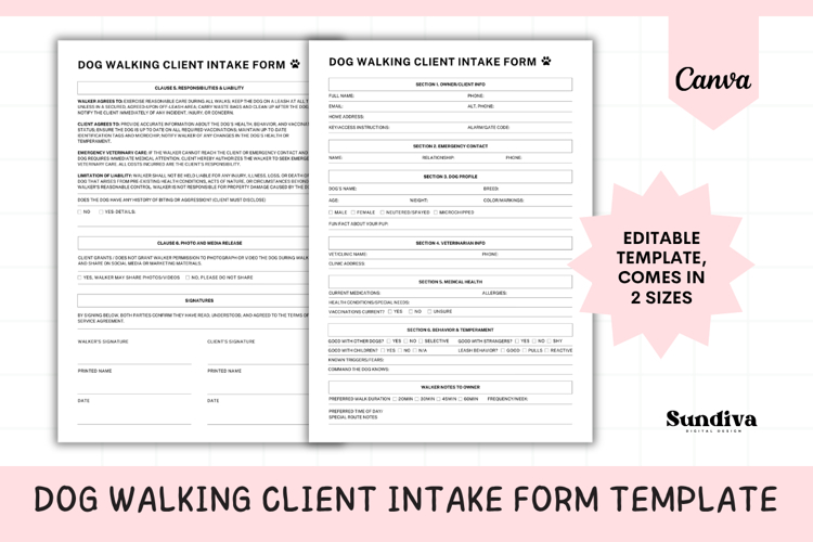 Dog Walking Client Intake Form 1 | Complete Package