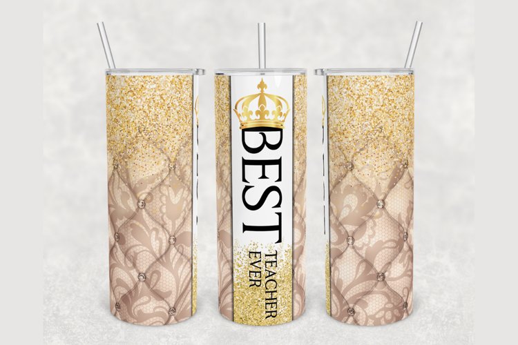 Best Teacher Ever gold glitter 20 oz skinny tumbler