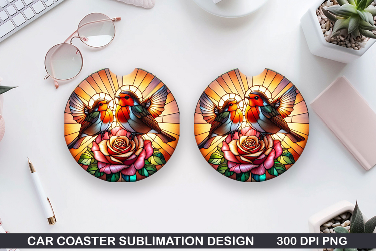 Robin Car coaster sublimation, Valentines Coaster PNG