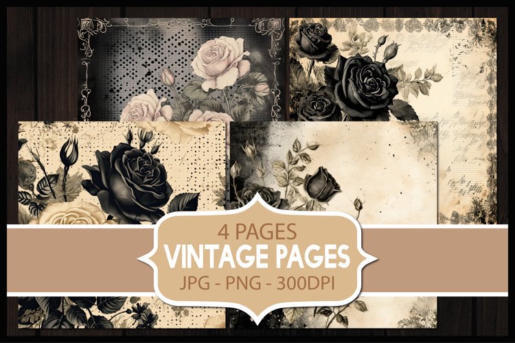 4 Vintage Roses Flower Digital Papers I Junk Journal Page