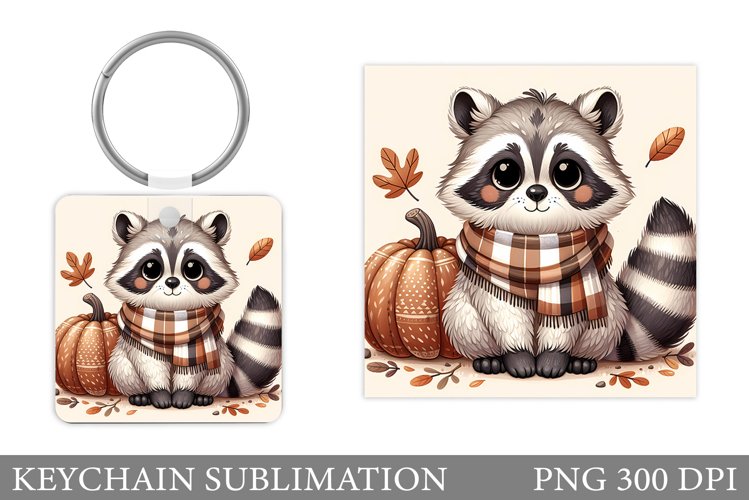Fall Raccoon Keychain. Fall Raccoon Sublimation example image 1