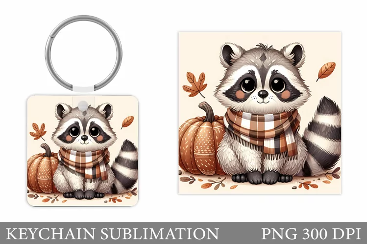 Fall Raccoon Keychain. Fall Raccoon Sublimation