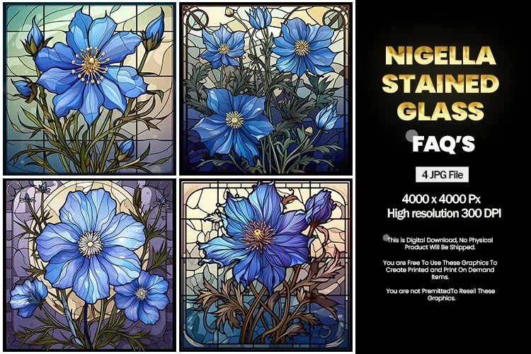 Stained Glass Nigella Square Coaster - 04 Variations