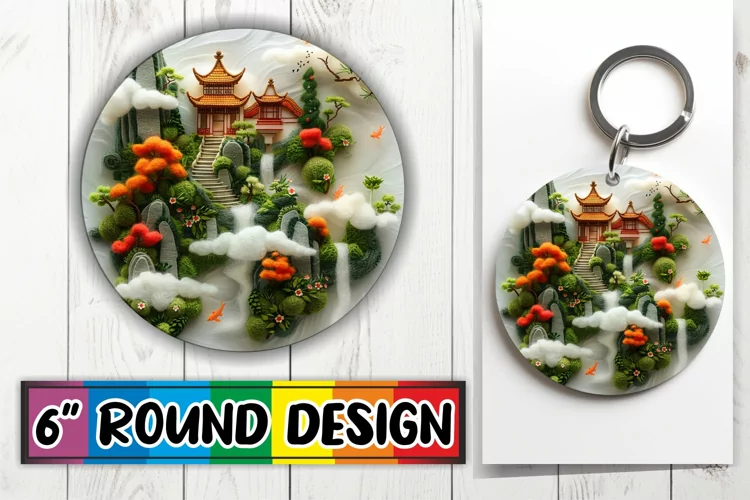 Embroidered Spring Sublimation Circle Kaychain Scene Print
