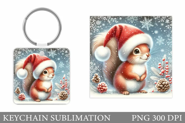 Christmas Squirrel Keychain. Christmas Keychain Design