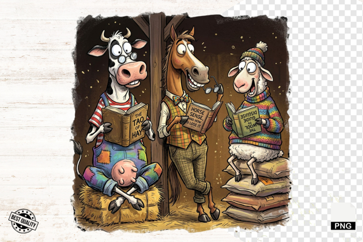 Whimsical Farm Animals Love Reading - Animals Clipart