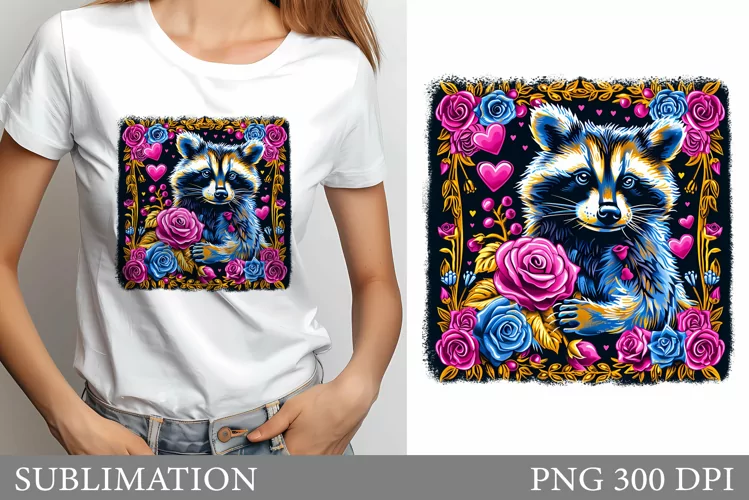 Cute Raccoon T-Shirt Design. Cute Raccoon Sublimation