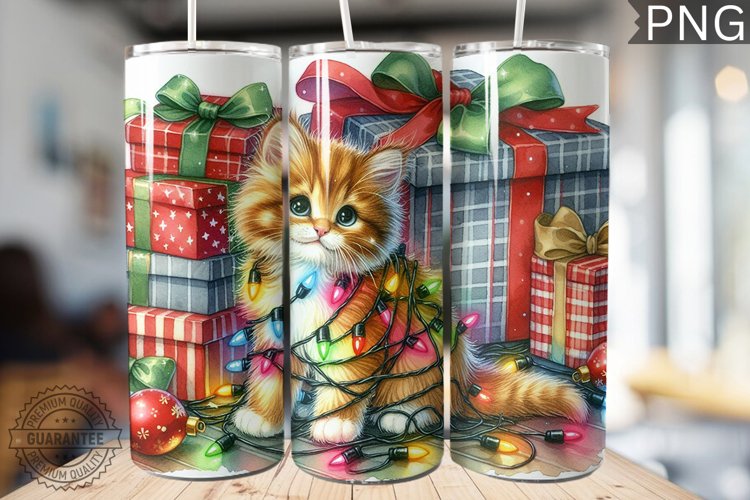 Christmas Cat Tumbler Wrap - Christmas Tumbler PNG Design