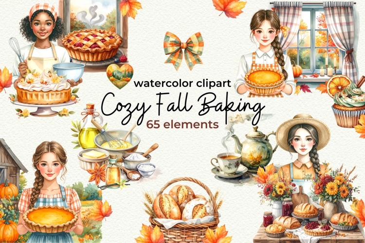 Cozy Fall Baking Watercolor Clipart Bundle