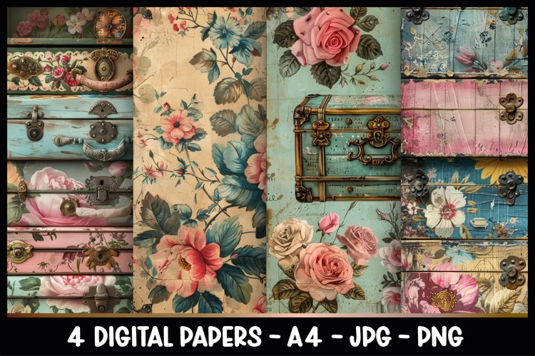 4 Vintage Floral Digital Papers I Junk Journal Page example image 1