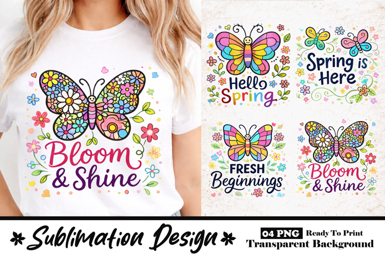 Bloom and Shine Cute Butterfly Floral Sublimation Design