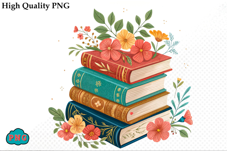 Watercolor Floral Books Clipart PNG