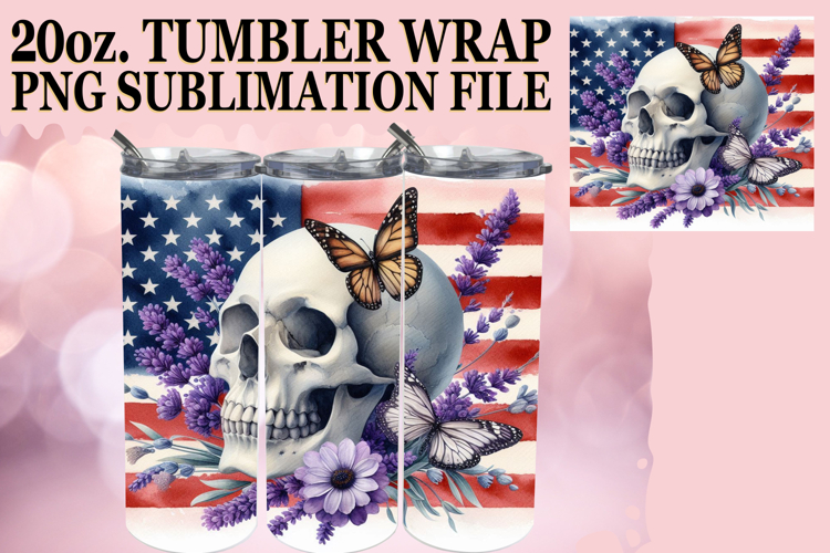 Cheerful thoughts 20oz tumbler wrap, Skull USA