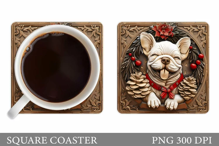 3D Dog Coaster Design. Christmas Dog Coaster Sublimation