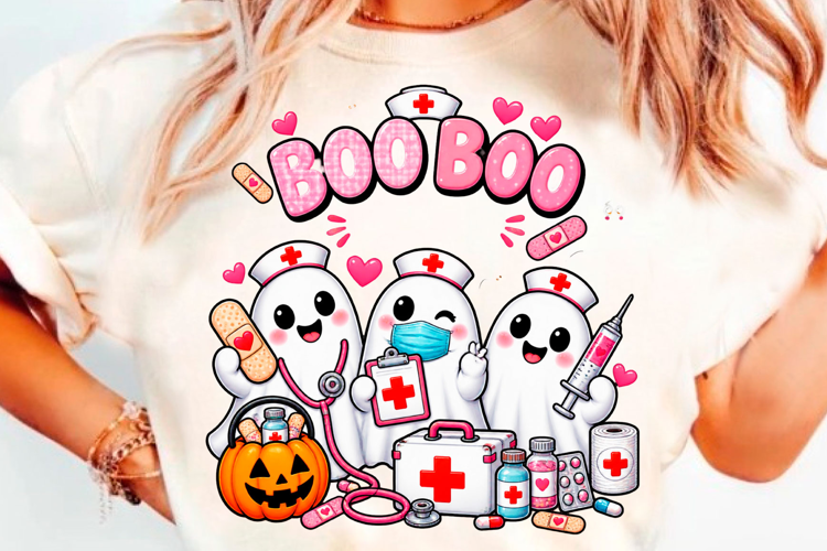 Cute Boo Boo Ghost Nurse Halloween Medical T-Shirt Design