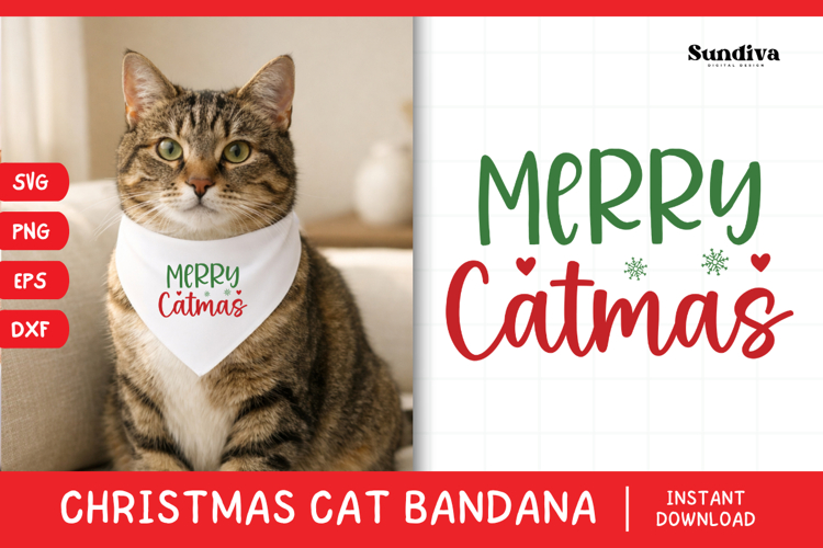 Christmas Cat Bandana Quotes SVG | Merry Catmas