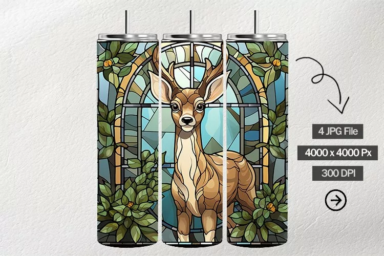 Baby Deer Stained Glass Square Coaster - 4 Variations