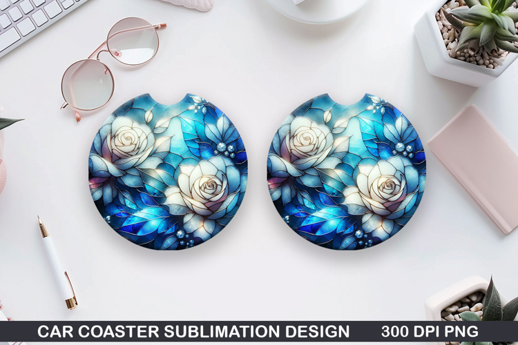 Roses Car Coaster Sublimation| Christmas Coaster PNG Design